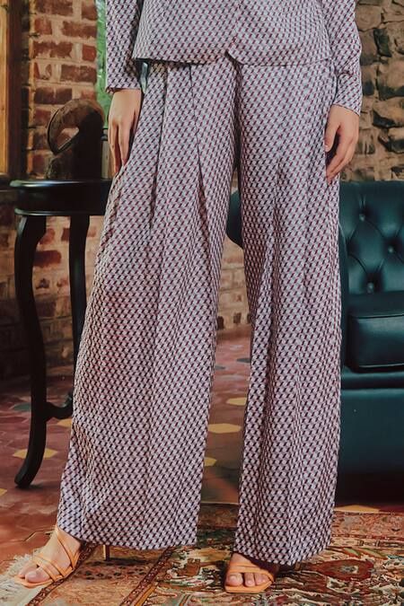 Tara And I Multi Color Modal, Satin Geometric Print Trouser Online at Aza Fashions Tara And I_Multi Color Modal, Satin Geometric Print Trouser_Online_at_Aza_Fashions