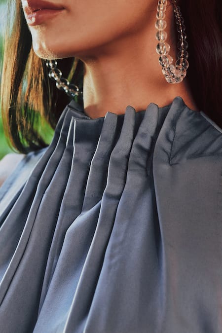 Buy Tara And I Purple Satin, Polyester High Neck Pleated Dress Online at Aza Fashions Buy_Tara And I_Purple Satin, Polyester High Neck Pleated Dress_Online_at_Aza_Fashions