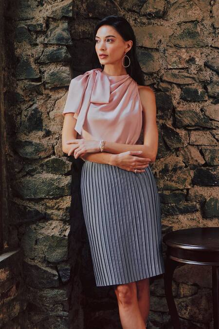 Buy_Tara And I_Purple Satin, Polyester Pleated Skirt_Online_at_Aza_Fashions