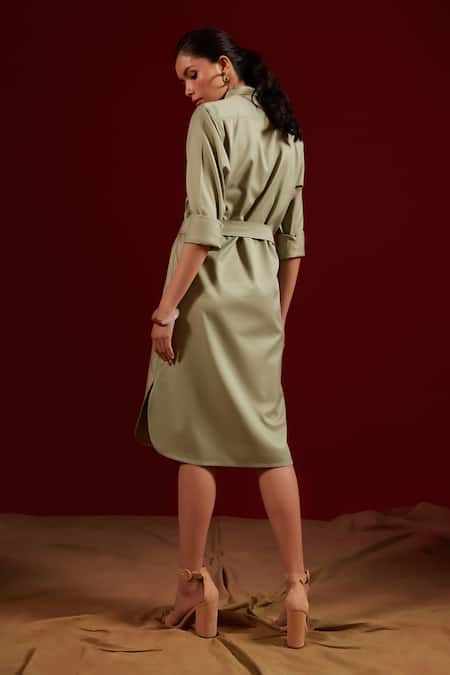 Shop Tara And I Green Viscose, Polyester Collared Mint Button Down Shirt Dress at Aza Fashions Shop_Tara And I_Green Viscose, Polyester Collared Mint Button Down Shirt Dress_at_Aza_Fashions