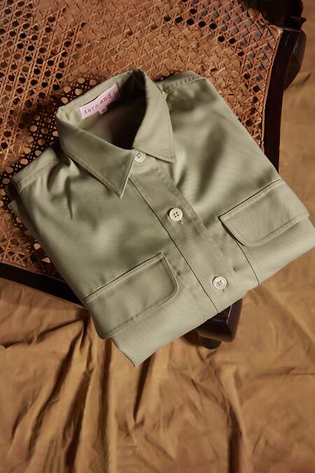 Tara And I Green Viscose, Polyester Collared Mint Button Down Shirt Dress Online at Aza Fashions Tara And I_Green Viscose, Polyester Collared Mint Button Down Shirt Dress_Online_at_Aza_Fashions