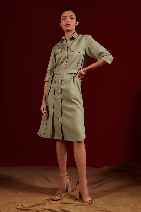 Buy Tara And I Green Viscose, Polyester Collared Mint Button Down Shirt Dress Online at Aza Fashions Buy_Tara And I_Green Viscose, Polyester Collared Mint Button Down Shirt Dress_Online_at_Aza_Fashions