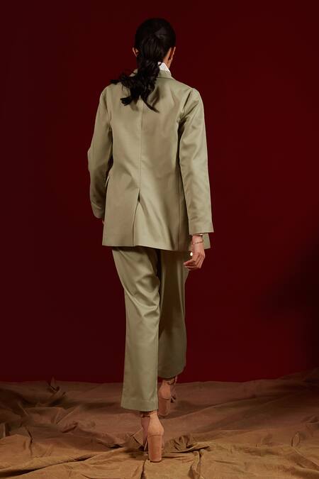 Shop_Tara And I_Green Viscose 70% Plain Ankle Length Trouser _at_Aza_Fashions
