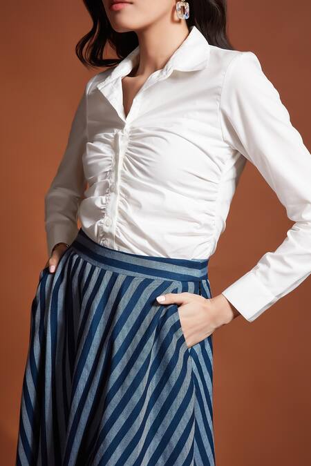 Buy Tara And I Blue Tencel Stripe Pattern Skirt Online at Aza Fashions Buy_Tara And I_Blue Tencel Stripe Pattern Skirt_Online_at_Aza_Fashions