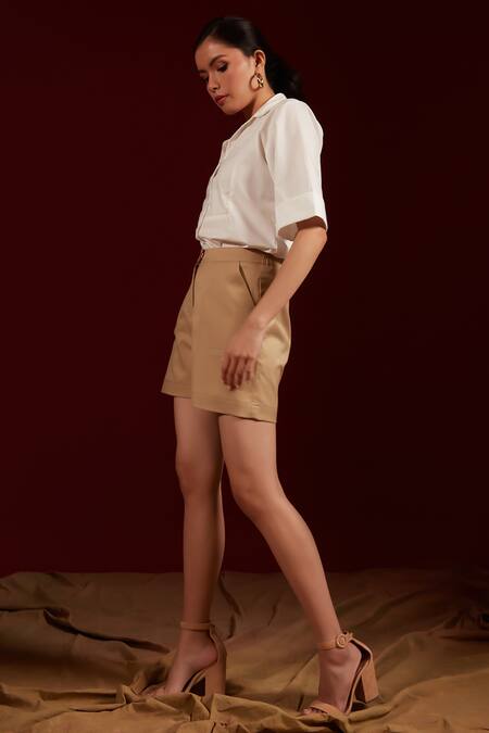 Buy_Tara And I_White Cotton Collared Plain Half Sleeve Shirt_Online_at_Aza_Fashions