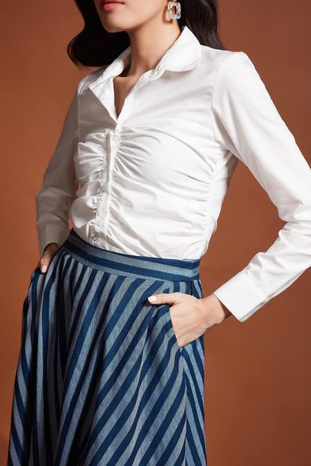 Tara And I White Cotton Collared Plain Bustier Shirt Online at Aza Fashions Tara And I_White Cotton Collared Plain Bustier Shirt_Online_at_Aza_Fashions