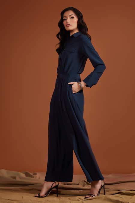 Buy Tara And I Blue Satin Collared Full Sleeve Shirt Online at Aza Fashions Buy_Tara And I_Blue Satin Collared Full Sleeve Shirt_Online_at_Aza_Fashions