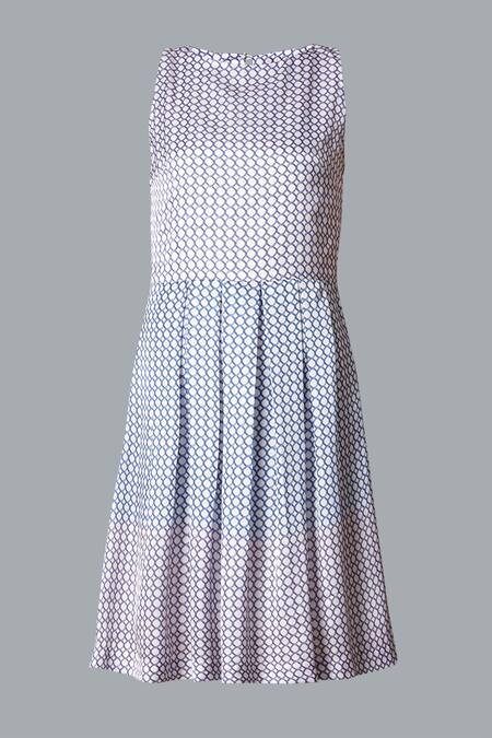 Tara And I_Multi Color Modal, Satin Round Neck Geometric Print Dress_Online_at_Aza_Fashions