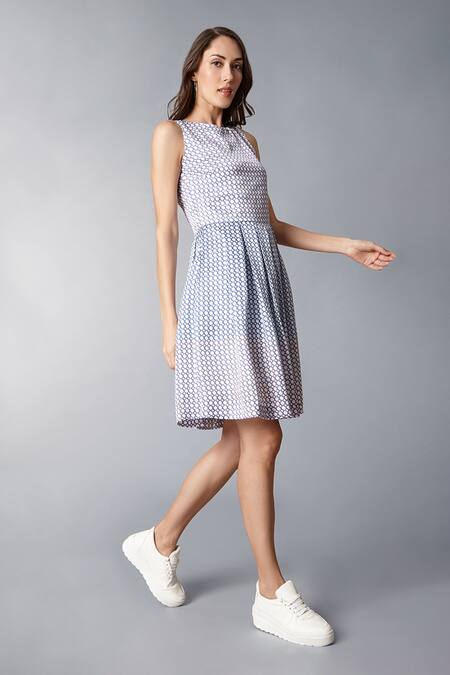 Buy_Tara And I_Multi Color Modal, Satin Round Neck Geometric Print Dress_Online_at_Aza_Fashions