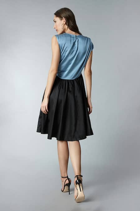 Shop Tara And I Blue Modal, Silk Asymmetric Color Block Dress at Aza Fashions Shop_Tara And I_Blue Modal, Silk Asymmetric Color Block Dress _at_Aza_Fashions