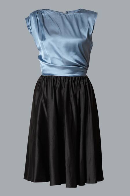 Tara And I Blue Modal, Silk Asymmetric Color Block Dress at Aza Fashions Tara And I_Blue Modal, Silk Asymmetric Color Block Dress _at_Aza_Fashions