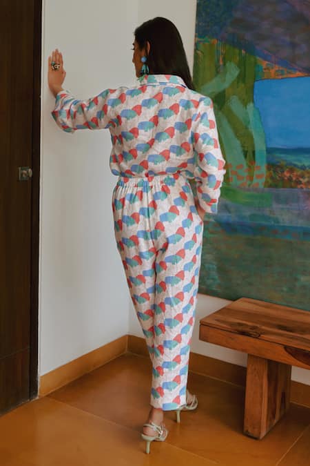 Shop Tara And I Multi Color Tencel, Linen Collared Faraway Floral Print Shirt And Pant Set at Aza Fashions Shop_Tara And I_Multi Color Tencel, Linen Collared Faraway Floral Print Shirt And Pant Set_at_Aza_Fashions