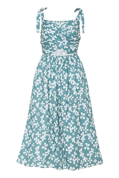 Shop_Tara And I_White Tencel, Linen Sweetheart Neck Bloom Print Cut Out Midi Dress_Online_at_Aza_Fashions