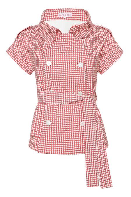 Buy Tara And I Red Cotton Collared Houndstooth Print Shacket And Shorts Set Online at Aza Fashions Buy_Tara And I_Red Cotton Collared Houndstooth Print Shacket And Shorts Set_Online_at_Aza_Fashions