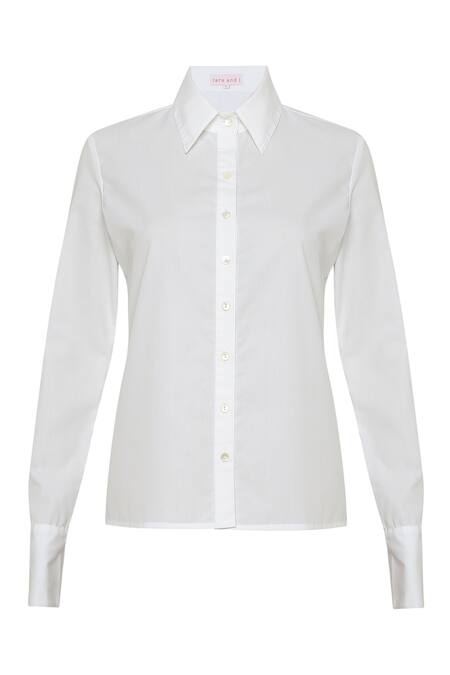 Tara And I_White Cotton Collared Full Sleeve Shirt_Online_at_Aza_Fashions