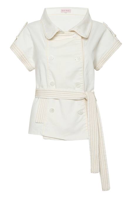 Buy Tara And I White Denim Collared Shacket With Belt Online at Aza Fashions Buy_Tara And I_White Denim Collared Shacket With Belt_Online_at_Aza_Fashions