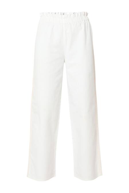 Tara And I_White Denim Paper Bag Flared Pant_Online_at_Aza_Fashions