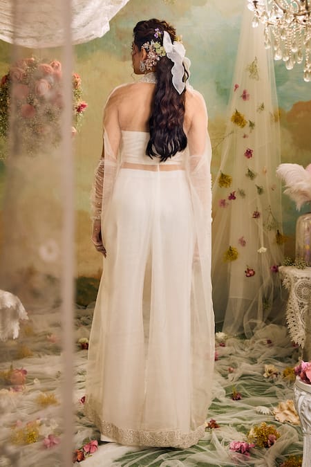 Shop Studio22 By Pulkita Arora Bajaj White Organza, Crepe Embroidery Square Neck Cape Trouser Set at Aza Fashions Shop_Studio22 By Pulkita Arora Bajaj_White Organza, Crepe Embroidery Square Neck Cape Trouser Set _at_Aza_Fashions