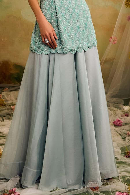 Studio22 By Pulkita Arora Bajaj Blue Organza Beads Off-shoulder Embroidered Tunic And Sharara Set at Aza Fashions Studio22 By Pulkita Arora Bajaj_Blue Organza Beads Off-shoulder Embroidered Tunic And Sharara Set _at_Aza_Fashions