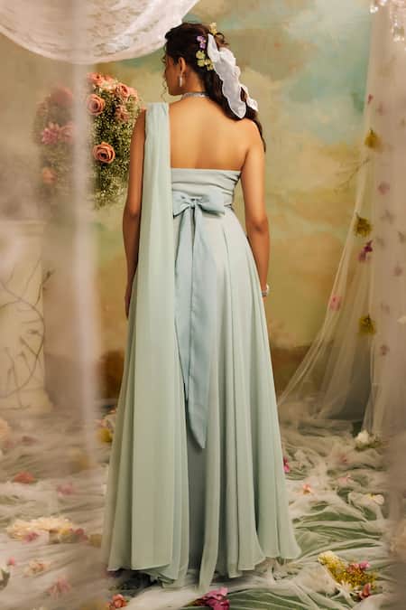 Studio22 By Pulkita Arora Bajaj Embroidered Draped Gown With Belt 