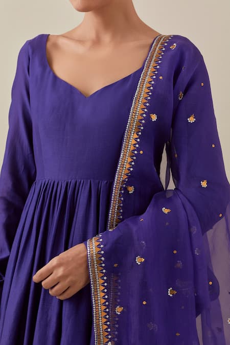 Shop_Priyal Prakash_Purple Chanderi, Cotton, Silk Organza Anarkali Set With Embroidered Dupatta_Online_at_Aza_Fashions