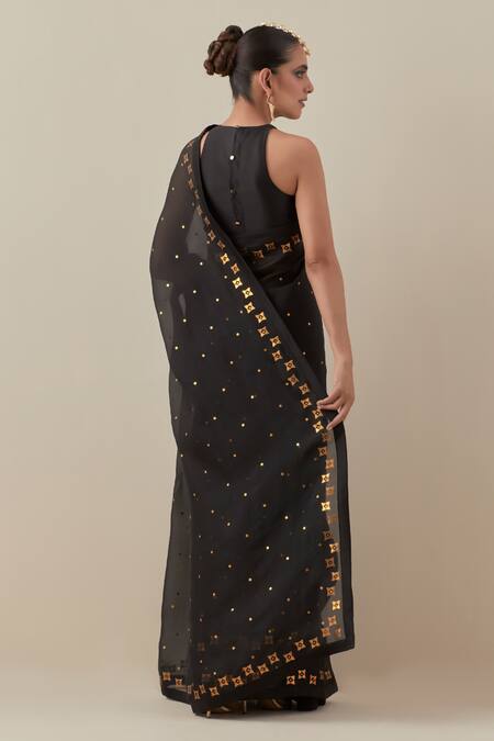 Shop Priyal Prakash Black Silk Organza, Chanderi, Polyester Zardozi Embroidered Saree With Blouse at Aza Fashions Shop_Priyal Prakash_Black Silk Organza, Chanderi, Polyester Zardozi Embroidered Saree With Blouse _at_Aza_Fashions