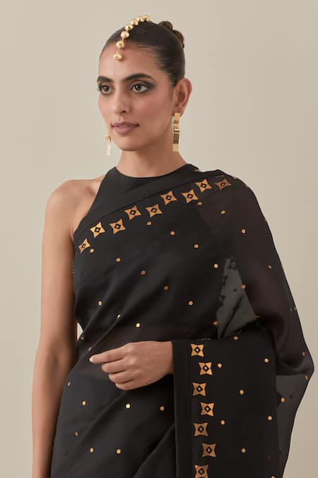 Shop Priyal Prakash Black Silk Organza, Chanderi, Polyester Zardozi Embroidered Saree With Blouse Online at Aza Fashions Shop_Priyal Prakash_Black Silk Organza, Chanderi, Polyester Zardozi Embroidered Saree With Blouse _Online_at_Aza_Fashions