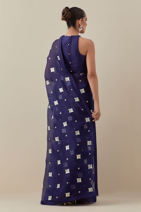 Shop Priyal Prakash Blue Silk Organza, Chanderi, Polyester Geometric Embroidered Saree With Blouse at Aza Fashions Shop_Priyal Prakash_Blue Silk Organza, Chanderi, Polyester Geometric Embroidered Saree With Blouse _at_Aza_Fashions