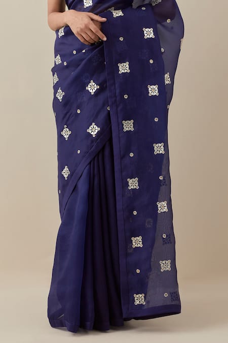 Buy Priyal Prakash Blue Silk Organza, Chanderi, Polyester Geometric Embroidered Saree With Blouse Online at Aza Fashions Buy_Priyal Prakash_Blue Silk Organza, Chanderi, Polyester Geometric Embroidered Saree With Blouse _Online_at_Aza_Fashions