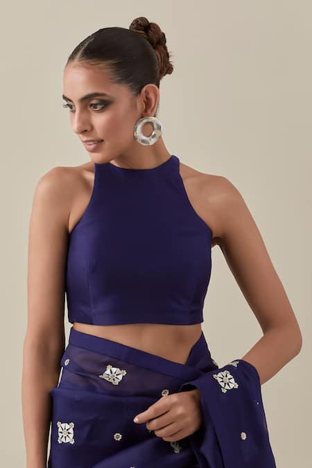 Buy Priyal Prakash Blue Silk Organza, Chanderi, Polyester Geometric Embroidered Saree With Blouse Buy_Priyal Prakash_Blue Silk Organza, Chanderi, Polyester Geometric Embroidered Saree With Blouse