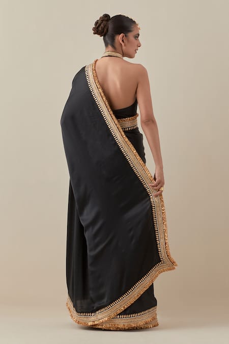 Shop_Priyal Prakash_Black Silk Satin, Silk, Polyester Zari, Border Embroidered Saree With Blouse _at_Aza_Fashions