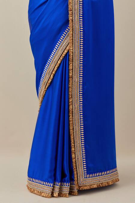 Priyal Prakash Blue Silk Satin, Silk, Polyester Zardozi Border Embroidered Saree With Blouse Online at Aza Fashions Priyal Prakash_Blue Silk Satin, Silk, Polyester Zardozi Border Embroidered Saree With Blouse _Online_at_Aza_Fashions