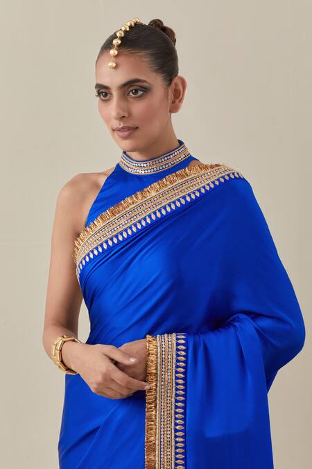 Buy Priyal Prakash Blue Silk Satin, Silk, Polyester Zardozi Border Embroidered Saree With Blouse Online at Aza Fashions Buy_Priyal Prakash_Blue Silk Satin, Silk, Polyester Zardozi Border Embroidered Saree With Blouse _Online_at_Aza_Fashions