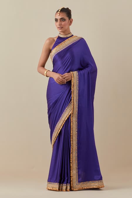 PRIYAL PRAKASH Geometric Border Embroidered Saree With Blouse 