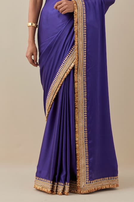 Priyal Prakash Purple Silk Satin, Silk, Geometric Border Embroidered Saree With Blouse Online at Aza Fashions Priyal Prakash_Purple Silk Satin, Silk, Geometric Border Embroidered Saree With Blouse _Online_at_Aza_Fashions