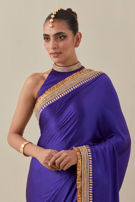 Buy Priyal Prakash Purple Silk Satin, Silk, Geometric Border Embroidered Saree With Blouse Online at Aza Fashions Buy_Priyal Prakash_Purple Silk Satin, Silk, Geometric Border Embroidered Saree With Blouse _Online_at_Aza_Fashions