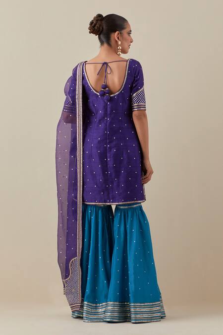 Shop Priyal Prakash Purple Organza, Chanderi, Sequins, Zari Embroidered Kurta Gharara Set at Aza Fashions Shop_Priyal Prakash_Purple Organza, Chanderi, Sequins, Zari Embroidered Kurta Gharara Set _at_Aza_Fashions