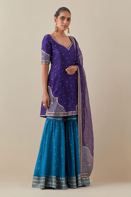 Priyal Prakash Purple Organza, Chanderi, Sequins, Zari Embroidered Kurta Gharara Set Online at Aza Fashions Priyal Prakash_Purple Organza, Chanderi, Sequins, Zari Embroidered Kurta Gharara Set _Online_at_Aza_Fashions