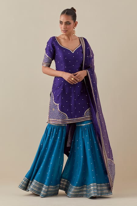 Priyal Prakash Purple Organza, Chanderi, Sequins, Zari Embroidered Kurta Gharara Set at Aza Fashions Priyal Prakash_Purple Organza, Chanderi, Sequins, Zari Embroidered Kurta Gharara Set _at_Aza_Fashions