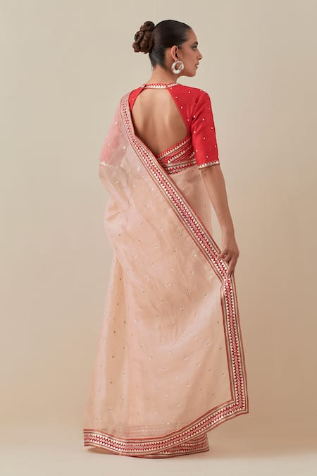 Shop Priyal Prakash Peach Silk Organza, Silk, Polyester Beads, Sequins, Saree With Blouse at Aza Fashions Shop_Priyal Prakash_Peach Silk Organza, Silk, Polyester Beads, Sequins, Saree With Blouse _at_Aza_Fashions