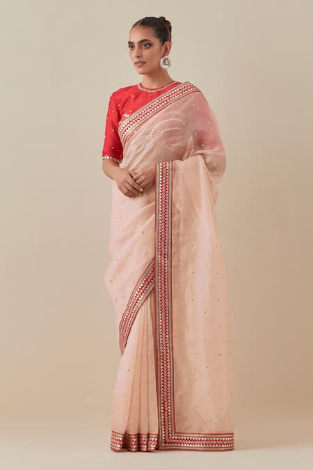 Priyal Prakash Peach Silk Organza, Silk, Polyester Beads, Sequins, Saree With Blouse Online at Aza Fashions Priyal Prakash_Peach Silk Organza, Silk, Polyester Beads, Sequins, Saree With Blouse _Online_at_Aza_Fashions