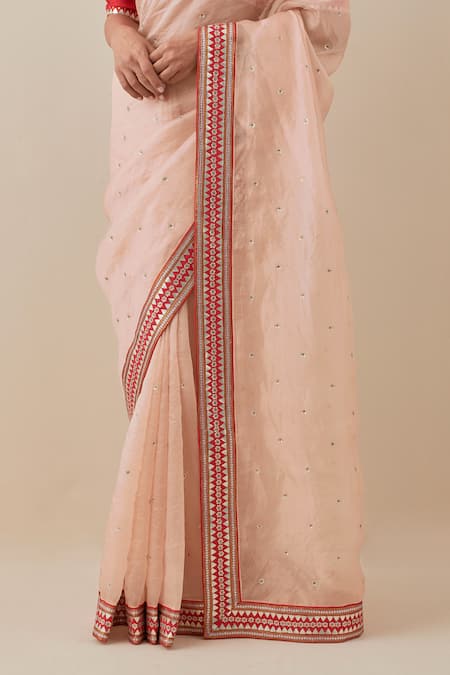 Buy Priyal Prakash Peach Silk Organza, Silk, Polyester Beads, Sequins, Saree With Blouse Online at Aza Fashions Buy_Priyal Prakash_Peach Silk Organza, Silk, Polyester Beads, Sequins, Saree With Blouse _Online_at_Aza_Fashions