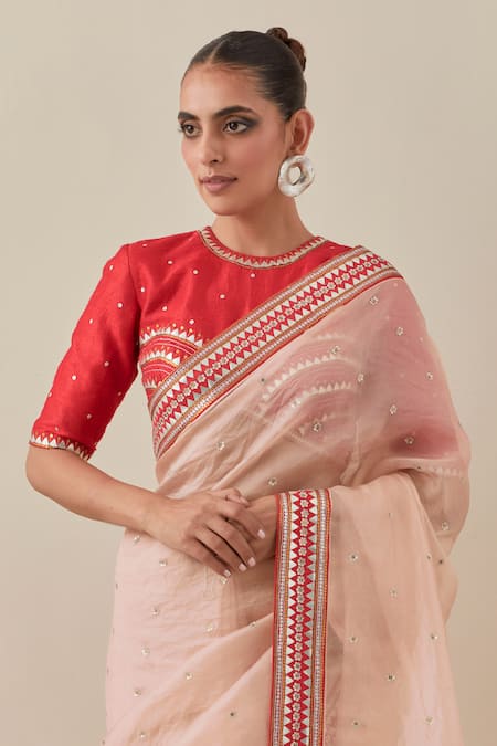 Shop Priyal Prakash Peach Silk Organza, Silk, Polyester Beads, Sequins, Saree With Blouse Online at Aza Fashions Shop_Priyal Prakash_Peach Silk Organza, Silk, Polyester Beads, Sequins, Saree With Blouse _Online_at_Aza_Fashions
