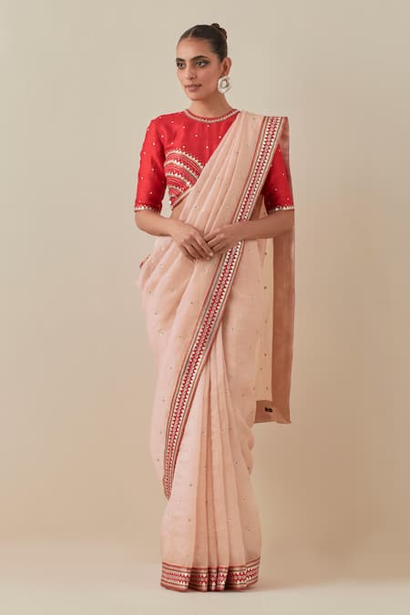 Priyal Prakash Peach Silk Organza, Silk, Polyester Beads, Sequins, Saree With Blouse at Aza Fashions Priyal Prakash_Peach Silk Organza, Silk, Polyester Beads, Sequins, Saree With Blouse _at_Aza_Fashions