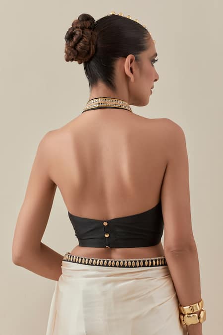 Shop_Priyal Prakash_Ivory Silk Satin, Silk, Polyester Beads, Sequins, Zari Border Saree With Blouse 