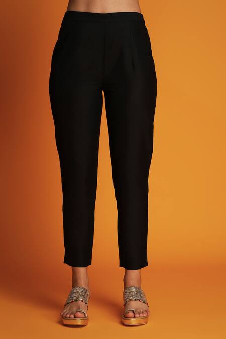 Buy Krishna Mehta Black Tussar Zari Open Neck Hand Block Print Tunic With Pant Online at Aza Fashions Buy_Krishna Mehta_Black Tussar Zari Open Neck Hand Block Print Tunic With Pant _Online_at_Aza_Fashions