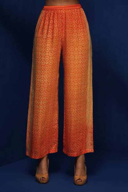 Shop Krishna Mehta Orange Modal Open Neck Ombre Block Print Tunic With Pant Online at Aza Fashions Shop_Krishna Mehta_Orange Modal Open Neck Ombre Block Print Tunic With Pant _Online_at_Aza_Fashions