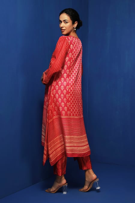 Krishna Mehta Block Print Asymmetric Tunic With Pant 
