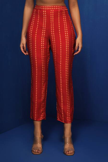 Shop_Krishna Mehta_Fuchsia Modal Embroidery Collared Flower Block Print Tunic With Pant _Online_at_Aza_Fashions