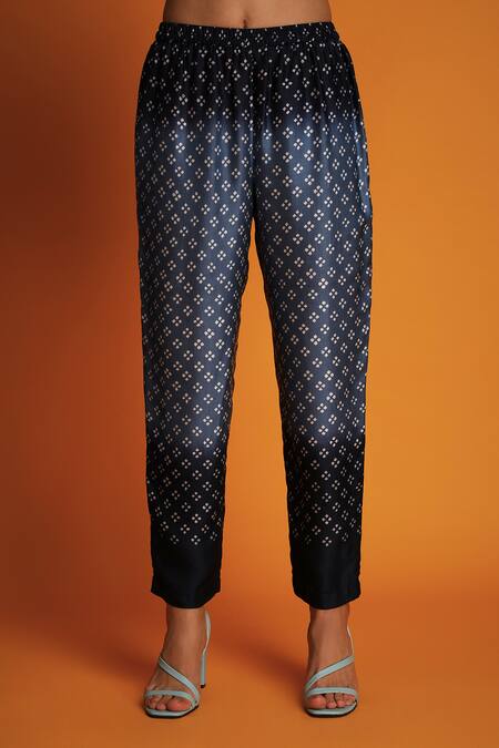 Shop Krishna Mehta Blue Modal Mandarin Collar Ombre Geometric Print Shirt Tunic And Pant Set Online at Aza Fashions Shop_Krishna Mehta_Blue Modal Mandarin Collar Ombre Geometric Print Shirt Tunic And Pant Set _Online_at_Aza_Fashions